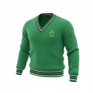Ireland Tennis Sweater Vintage Rib Knit V Neck Shamrock Irish Green Sweater XL